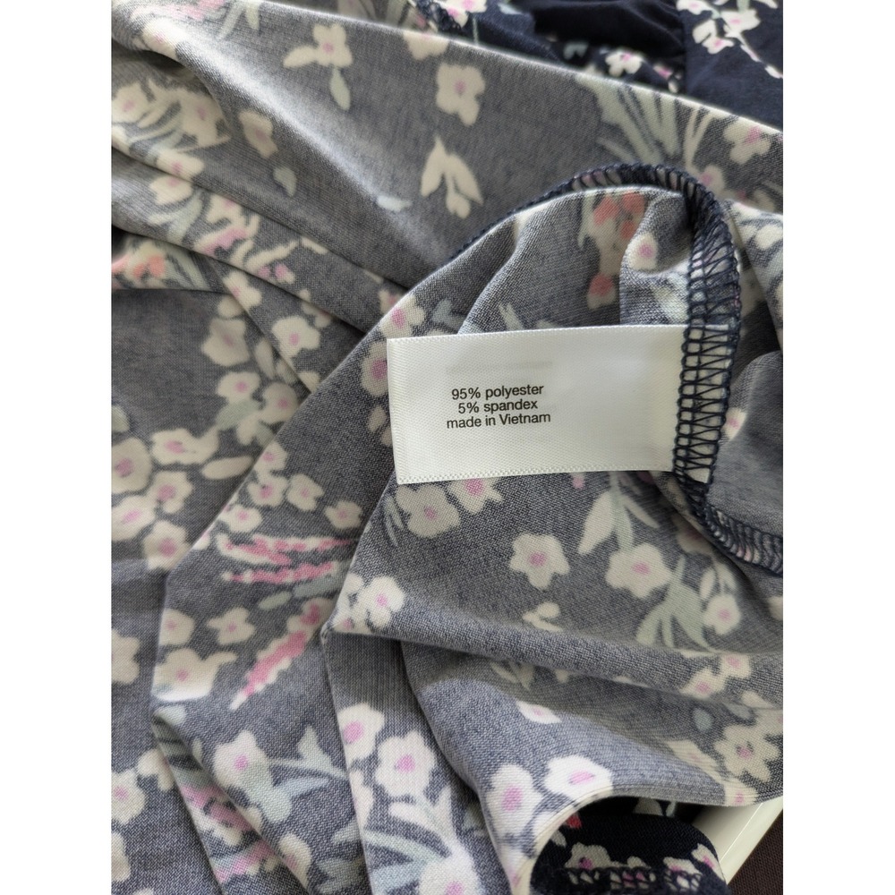 Lane Bryant Faux Wrap Floral Top Women 18/20 Navy Bishop Sleeve Stretch Blouse - Picture 2 of 14